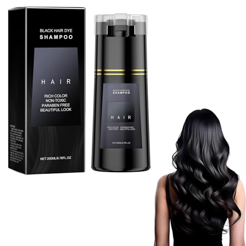 Hair Dye Shampoo 3 en 1, Champu Cubre Canas Mujer, Black Hair Dye Shampoo, Champú Tinte Cubre Canas, Champu Tinte Canas Mujer Hombre, Cubre Canas en Minutos Hombre (Negro, 200ml)
