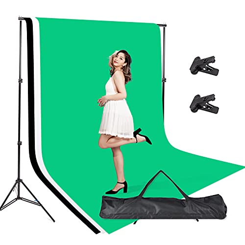 Photo Professional Studio 2x3 mètres Arrière-Plan Piètements Kit avec écran Fond Photo Toile de Fond Tout en 1 Photographie Set Venez avec la qualité Carry Bag Noir/Blanc / Fond Vert