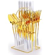 Caliamary 24-Piece Flatware Set For 6 - Gold Stainless Steel Cutlery With Pink Ceramic Handle & Holder - View #4