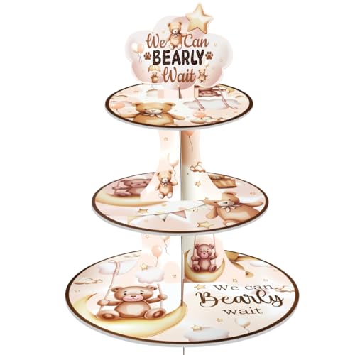 We Can Bearly Wait 3 Tier Cupcake Stand, We Can Bearly Wait Baby Shower Decorations Cake Stand Cupcake Holder for Baby Shower Party Decoarations Party Supplies