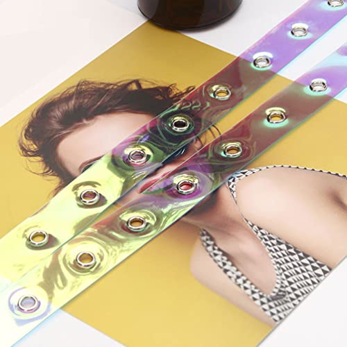2 Pcs PVC Holographic Single Grommet Belt with Metal Buckle for Women Overcoat Dress Sweater Jeans Pants Blouse Tshirt (Heart Buckle)4