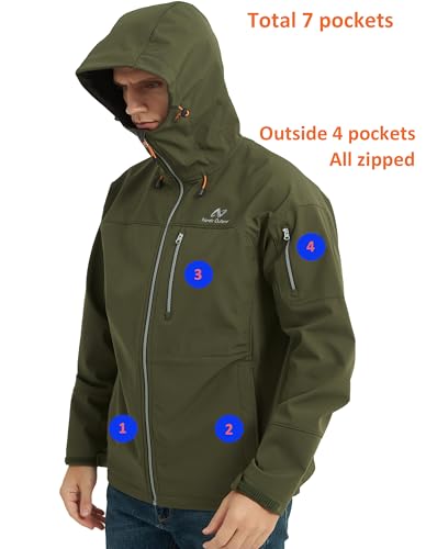 Men's Waterproof Softshell Rain Jacket, Hooded Windbreaker 7 Pockets, Lightweight Shell for Outdoor Activities2