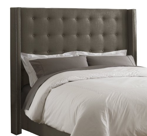 Skyline Furniture Linen King Nail Button Wingback Headboard, Gray