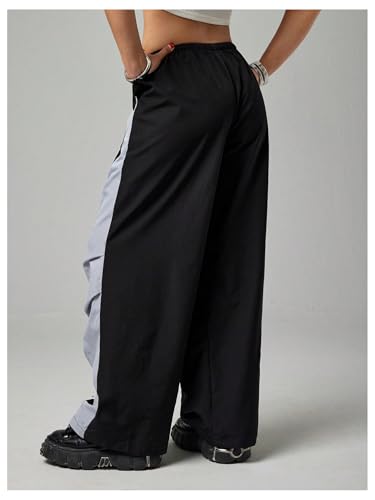 SOLY HUX Women's Color Block Baggy Pants Y2k Drawstring Elastic Waist Wide Leg Parachute Track Pants Streetwear2
