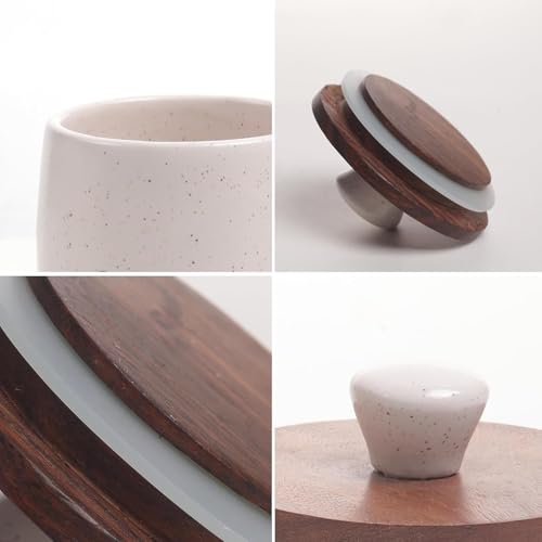 Image of Ceramic Tea Coffee Sugar Salt Containers Set of 4 with Wooden Lids | Jar and Container for Kitchen Storage Set | Multi Utility Air Tight Kitchen Organizer Items (Hand-Painted, 400 ML)