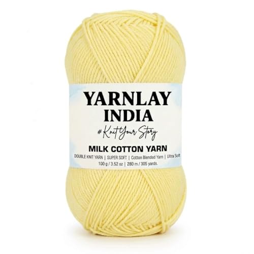 Image of Yarnlay 3 Ply Soft Milk Cotton Yarn for Crochet Knitting, Amigurumi, Punch Needle .DIY Crafts, Summer Wear,Flowers Toys & Cushion Covers 100g (250m) (Shade 9: Lemon Yellow)