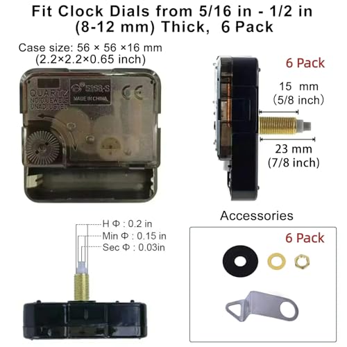 EMOON 6 Pieces Clock Mechanism Replacement Kit with 9 Pack Clock Hands, Silent Sweep Clock Motor Kit Battery Operated for Clock Repair DIY Replacement, Custom Clock