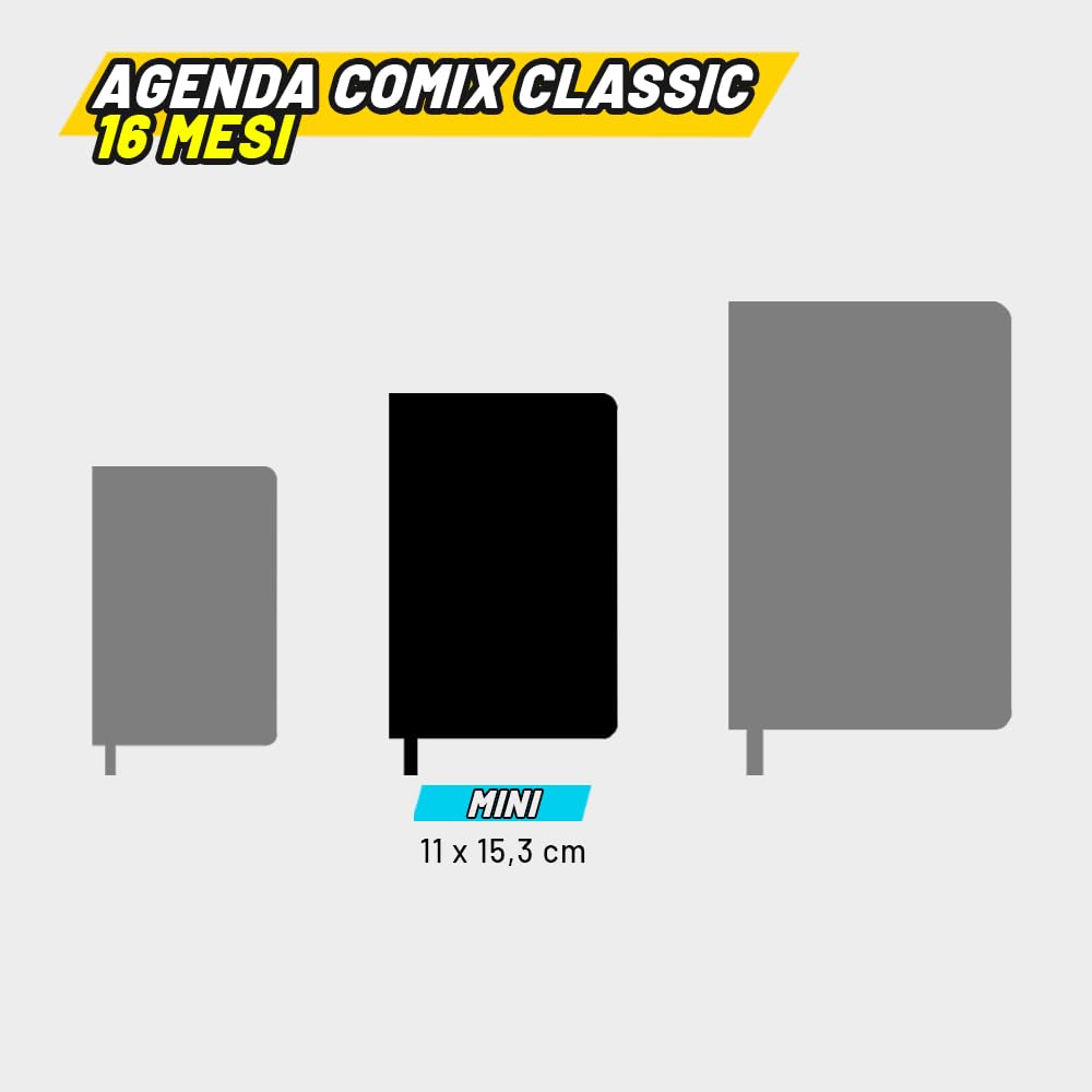 COMIX - Agenda 2027 Giornaliera 16 Mesi, Diario per Scuole Medie e Superiori, con Copertina Rigida, 576 Pagine con Grafiche e Fumetti, Ideale per Ragazzi e Ragazze, Formato Mini 11x15,3 cm
