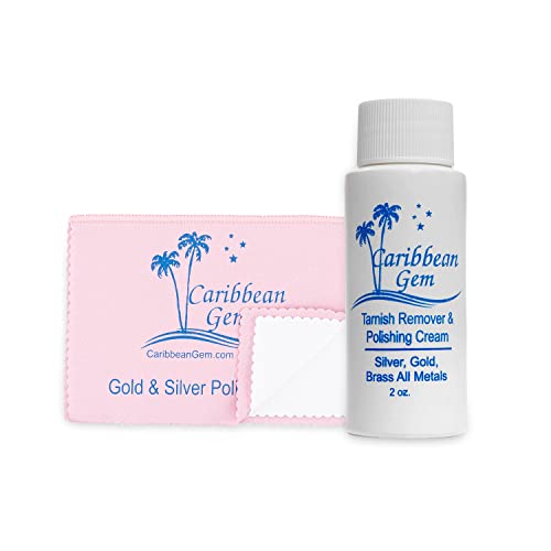 Caribbean Gem USA Polishing Cream | Safely Tarnish Remover Polishing Cream From Gold, Silver, and Platinum | 2OZ Bottle | With Polishing Cleaning Cloth | 1 Pack