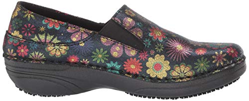 Spring Step Manila-Flower Professional Nursing Shoes For Women | Women's Slip-On Uniform Shoes With Round Toe, Closed Back, And Printed Leather | Black Nursing Clogs For Women #TOP5