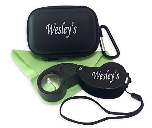 40X Jewelers Loupe Jewelry Magnifier LED/UV Illuminated, Pocket Hand Lens Loop Magnifying Glass with Case for Gardening Kids,Coin, and Rock Collecting by Wesley