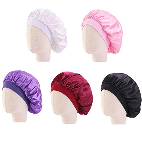 Alpurple 5 PCS Kids Reversible Wide BandAdjustable Satin Bonnets Night Sleep Caps for Teens Toddler Children Supplies