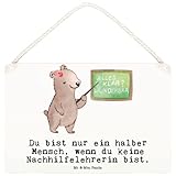 Mr. & Mrs. Panda Wandbild Holz Nachhilfelehrerin Herz DIN A6 - Geschenk, Holzschild, Nachhilfeunterricht, Lustig, Schild, Witzig, holzbild, Spruch, Türschild, Wandschild