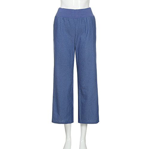 Palazzo Pants for Women Casual Elastic High Waisted Jeans Faux Denim Lounge Pants Baggy Wide Leg Trousers Plus Size4