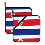 YUGTAEE Costa Rica-Flagge, Bild, quadratisch, isoliert, Topfmatte, 2 Stück, dick und langlebig, mit Umhängeband, für Mikrowelle, Backofen, Grillen im Freien