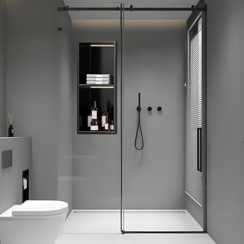 Generico Faretto LED da Incasso Impermeabile per Doccia con Vassoio portaoggetti per organizzare Il Bagno (Nero, 70x28 cm)