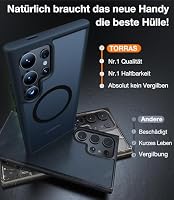 TORRAS für Samsung Galaxy S24 Ultra Hülle für MagSafe [TOP Militärschutz & Magnetkraft] Matt Durchscheinende Samtweiche Haptik Anti-Fingerabdruck S24 Ultra Case Dünn mit DIY Knöpfe Schwarz – Ansicht 6