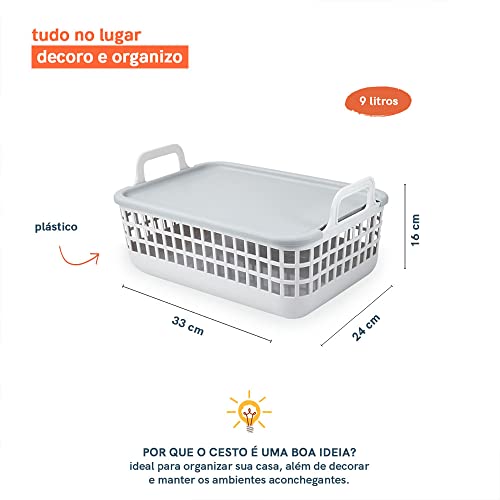 Oikos - Cesto de Plástico Pequeno Telado com Tampa e Alças 9L Cinza
