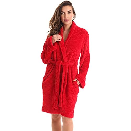 Just Love Women's Plush Fleece Bathrobe, Shawl Collar Jacquard Robe with Tie Belt