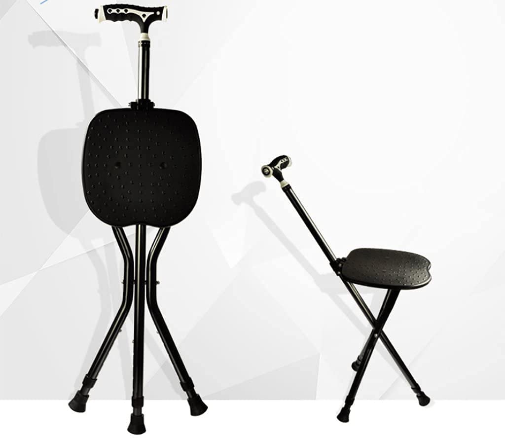Taburete de bastón plegable, ligero y de altura ajustable, capacidad de 300 libras, de aleación de aluminio grueso, con muletas, asiento de 3 patas, bastón alto con luz LED, unisex para personas may