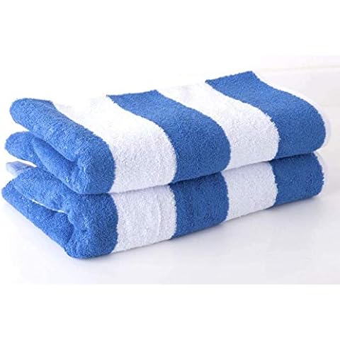 A & B TRADERS Prime Quality Cabana Beach Towels | Cabana Stripe Pool Towels | 70 x150 cm | Chlorine Resistant High Absorbency (Blue, 2) Cover