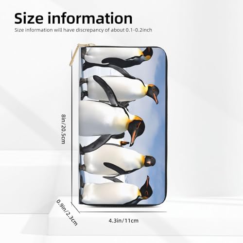 Leather Wallet for Women Ladies Novelty Printed Around Zipper Long Wallet Phone Purse Credit Card Holder, Penguin4