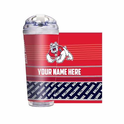 Rico Industries NCAA Fresno State Bulldogs Standard 24oz Personalized Tumbler W/Hinged Lid - Team Colored Travel Tumbler - Keeps Drinks Cold or Hot