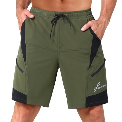 Sportneer Mens Mountain Bike Shorts 3D Padded MTB Bicycle Riding Cycling Shorts Quick Dry Lightweight with Liner and Loose Fit Green by Sportneer - Used condition - CA$27.82