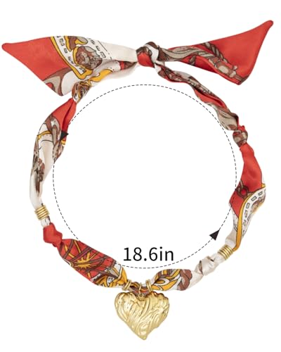 Scarf Necklace with Charm, Red/Orange/White/Pink/Blue Scarf Necklaces for Women, Silk Necklace with Gold Stainless Steel Charms, No Fading, Coming with Gift Box2