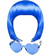 20-Piece Party Wig & Sunglass Set - Neon Short Bob Wigs With Heart Sunglasses, Costume Fun