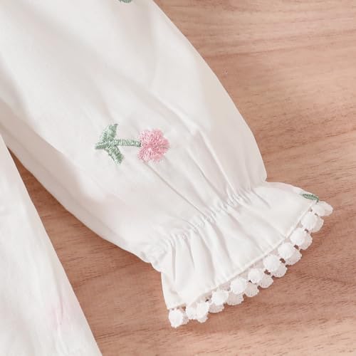 Girls Baby Doll Collar Shirt Girl Blouse Shirts Spring Fall Long Sleeve with Flower Embroidery Tops Button Cute Shirts4