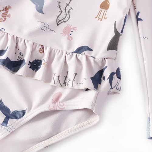 Image of Girls One Piece Swimsuits Zipper Rash Guard Long Sleeve Bathing Suit with Ruffle Hem UPF50+