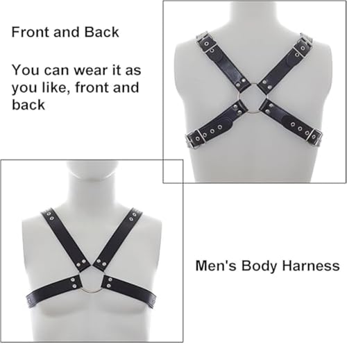 Men's Faux Leather Body Cross Harness Chest Belt, Sexy Punk Body Harness Belt, Gothic Adjustable Buckle Costume Outfits Bondage for Men, Carnival Halloween Christmas Cosplay Costume Accessories3