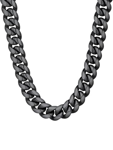 ChainsHouse Miami Cuban Link Chain Necklace for Men, 4.8mm/6mm/10mm/14mm Width, 14K Gold Plated/Stainless Steel/Black Mens Chunky Hip Hop Necklace Curb Chains, 14"-30" Length, Come Gift Box
