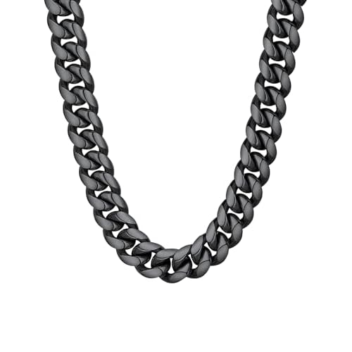 ChainsHouse Miami Cuban Link Chain Necklace for Men, 4.8mm/6mm/10mm/14mm Width, 14K Gold Plated/Stainless Steel/Black Mens Chunky Hip Hop Necklace Cur