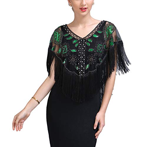 Whitewed 20s Art Deco Vintage Sequins Beaded Fringe Shoulder Wrap Capelet Shawl…