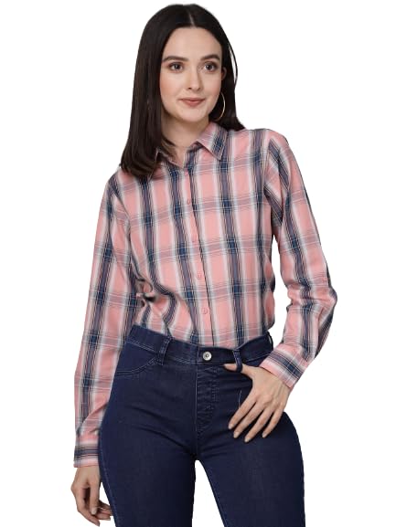 style quotient Women Pink Cotton Checks Smart Casual Shirt-picture-11