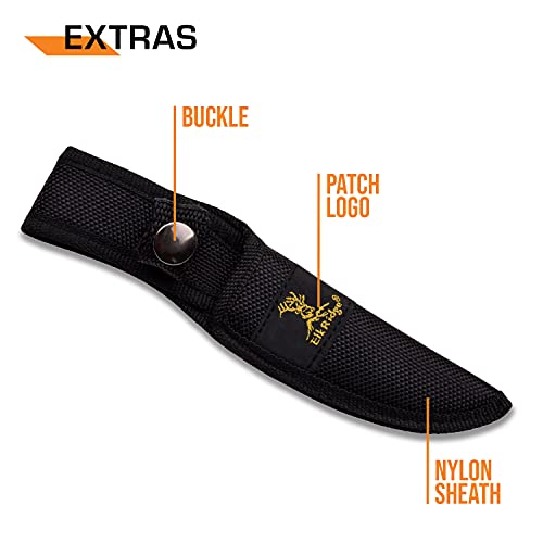 Elk Ridge - Outdoors Fixed Blade Knife - 6.75-In Overall, Mirror Finished Stainless Steel Blade, Burl Wood Handle - Full Tang Construction, 1680D Nylon Sheath - Hunting, Camping, Survival - Er-534 #TOP6