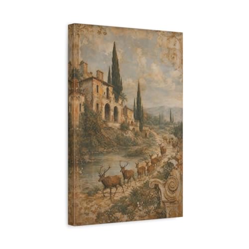 Tableau villa italienne fresque vintage salon 30x45cm chic