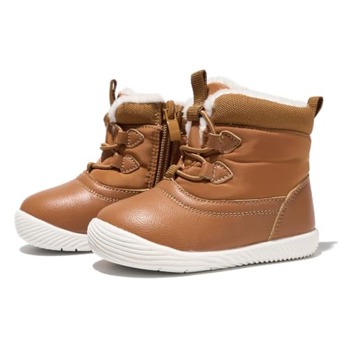 Newsonet Baby Winter Snow Boots Boys Girls Non-Slip Faux Fur Shoes Cold Weather Outdoor Brown Size 6-12 Months Infant