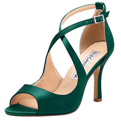 Image of ELEGANTPARK Peep Toe Strappy Heels for Women Satin Wedding Dress Sandals | Adjustable Cross Strap, 3.5 Inch High Heel Peep Toe Shoes for Bride, Wedding Guests, Bridesmaid, Formal, Prom, Evening Party