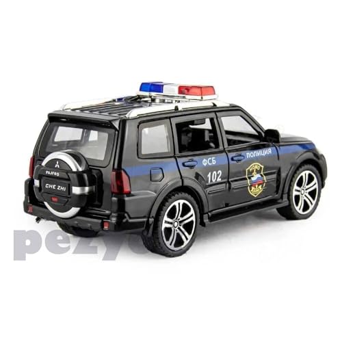 Image of 1 /32 Mitsubishis Police Pajero SUV Legering Model Auto Metal Diecast Voertuig Speelgoed Model Collection Simulatie Geluid Licht Speelgoed Voor Kids Gift (Black)
