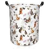 Naqiuli Cesta de lavandería con gatos y mariposas, cesta de tela Oxford, cesta de almacenamiento grande, organizador de juguetes, bolsa de mano para dormitorio, ropa, baño, 17.3 pulgadas de alto x