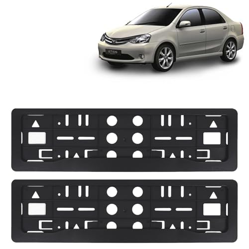 Image of KINGSWAY Etios Car Number Plate Frames for All 2010 to 2020 Models of Toyota Car Registration Plate Holders, Black Licence Plate Covers (Front and Rear), Universal Size 51.5 x 14.5 cm