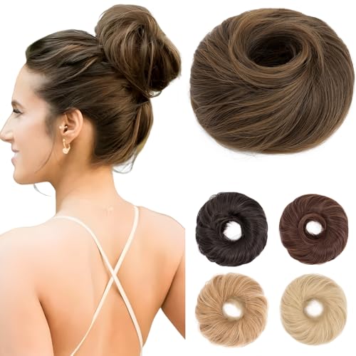 Benehair Moño Postizos Moños Postizos Sintético Postizos de Pelo Natural Sintético Corta Cola de Caballo Moño Extensiones para Mujeres(Mezcla marrón claro y rubio oscuro, 55g)