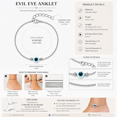 Image of High Trendz Evil Eye Anklet for Women & Girls | Silver Plated Nazar Charm Anklet | Adjustable Minimal Foot Jewellery | Gift for Birthday, Rakhi, Valentine
