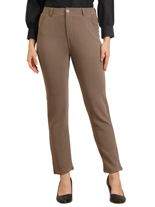 Women's Solid Pattern Stretchable Regular Formal Trouser Pant-image-44