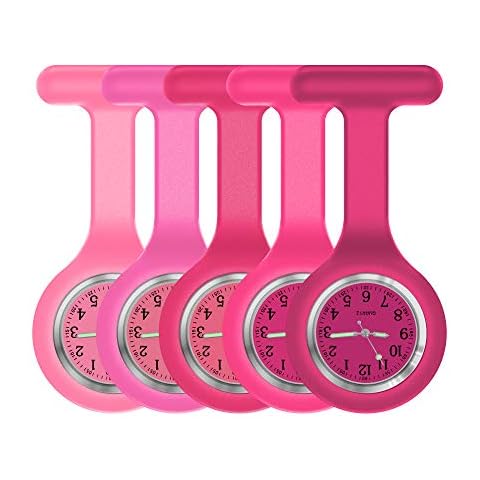 ForeverCover Nurse's Watch Fob for Health Care Work, Glow Pointer in the Dark, Silicone Strap with Pin/Clip, Analogue Digital, Quartz Movement, Pink 5 Cover