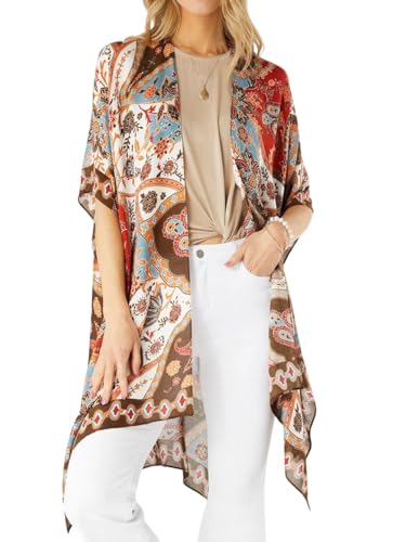 Image of Spicy Sandia Kimonos for Women Floral Beach Cover Up Loose Swimsuit Bathing Suit Coverup Cardigan for Summer Swimwear