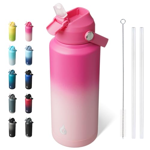 Image of BJPKPK Water Bottle with Straw Lid, 32oz Vacuum Insulated Water Bottles, Metal Stainless Steel Thermo for Sports, Travel, BPA Free Leak Proof Thermo, Cups, Flasks, Tumblers,Cherry